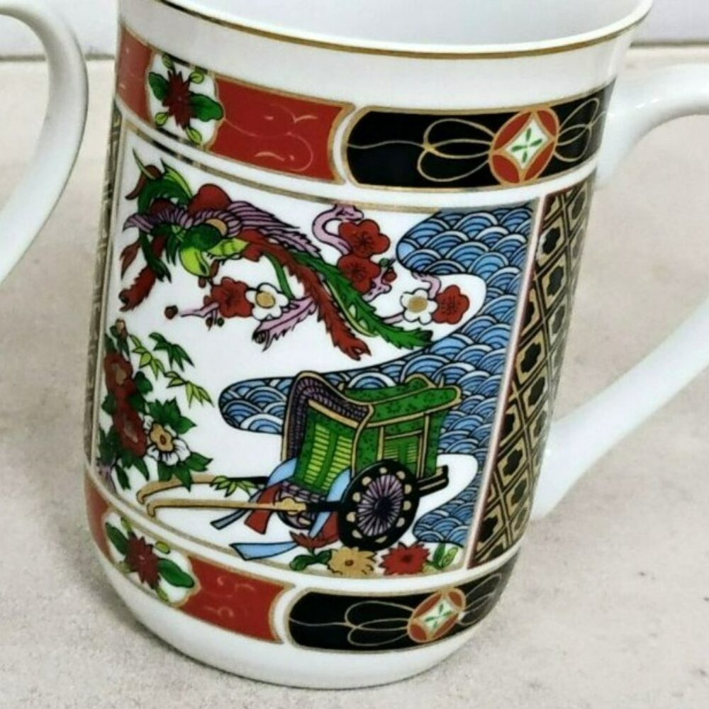 Imari Japan Dragon Porcelain Mugs, Set of 2, Tea Cup Set, Japanese Oriental Gold - Picture 2 of 3